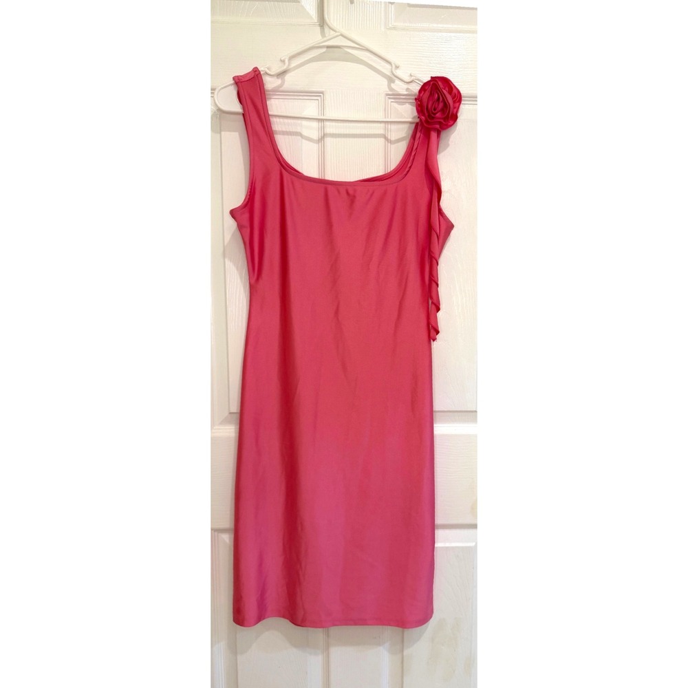 Lush Hot Pink Dress Sleeveless Party Cocktail Rose Detail Size L